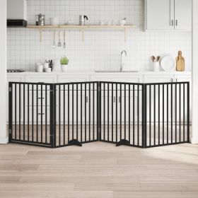 Dog Gate with Door Foldable 4 Panels Black 126.0 " Poplar Wood