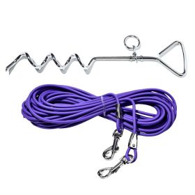 Heavy Duty Dog Tie Out Cable with Stake, Waterproof PVC Double Dog Leash for Yard Camping (Color: Purple)